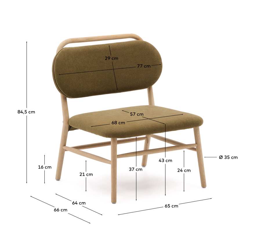 Fauteuil Helda en tissu chenille vert et bois de chêne FSC Mix Credit
