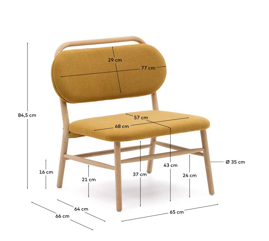 Poltrona Helda in ciniglia mostarda e legno massello di rovere FSC Mix Credit