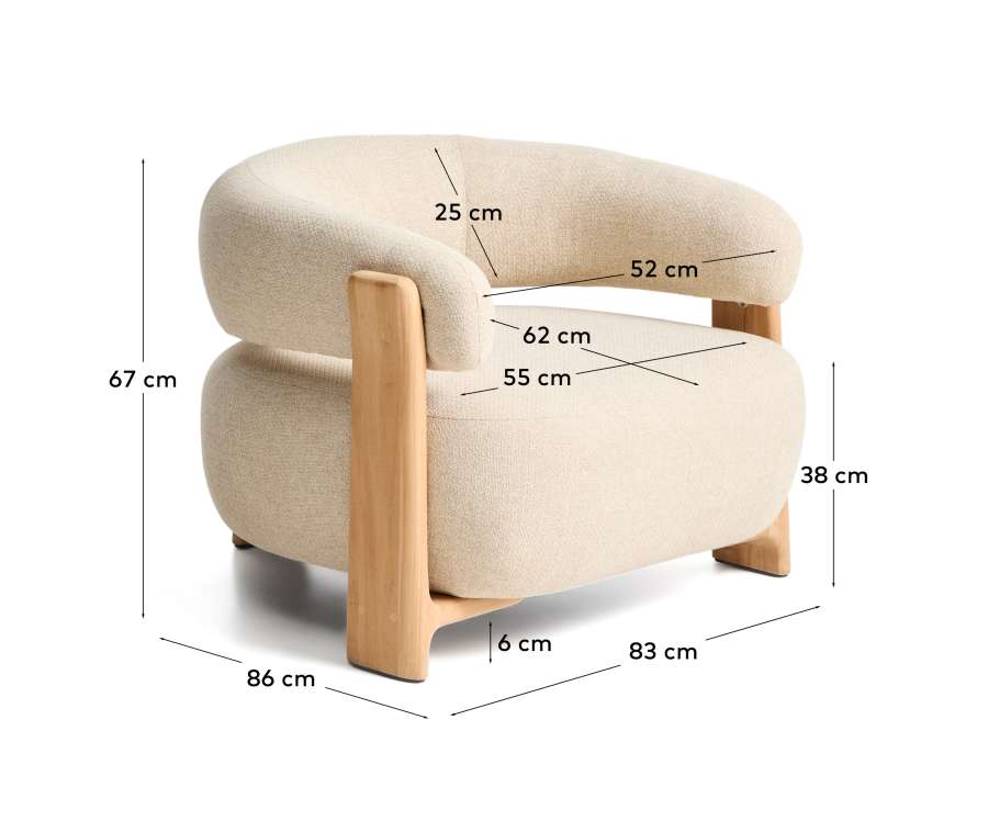 Πολυθρόνα εξωτερικού χώρου Granite μπεζ με πόδια από μασίφ ξύλο τικ με φυσικό φινίρισμα FSC 100%