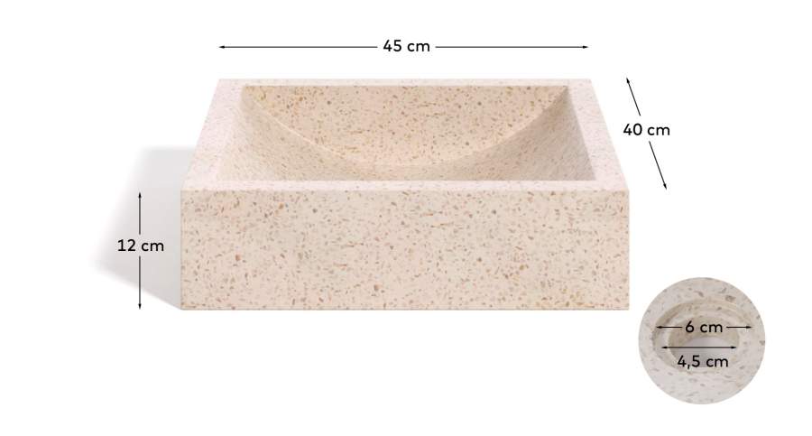 Lavabo da appoggio Delina in terrazzo bianco 40 x 45 cm