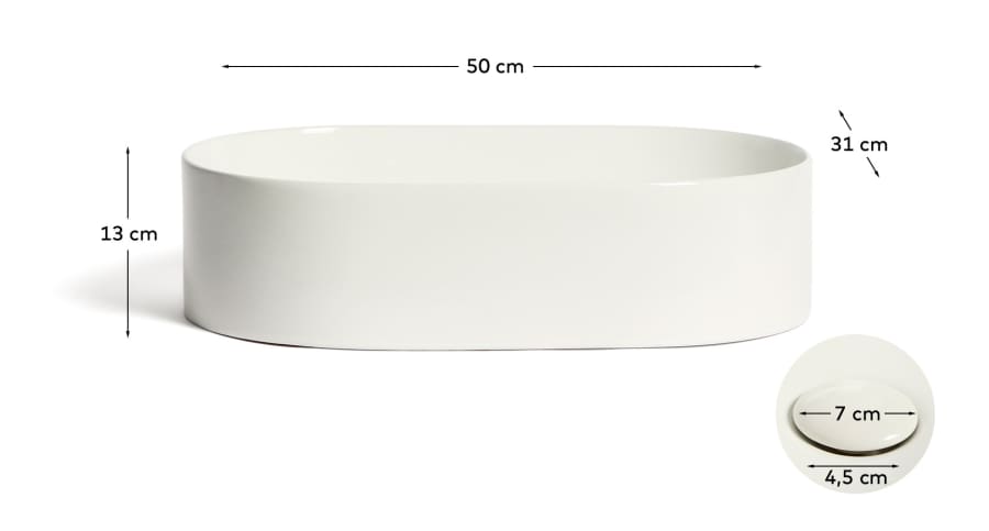 Ovara countertop basin in white glazed ceramic 50 x 31 cm