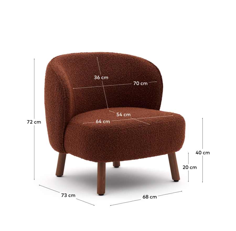 Ulit armchair in terracotta bouclé with solid ash wood legs in a walnut finish