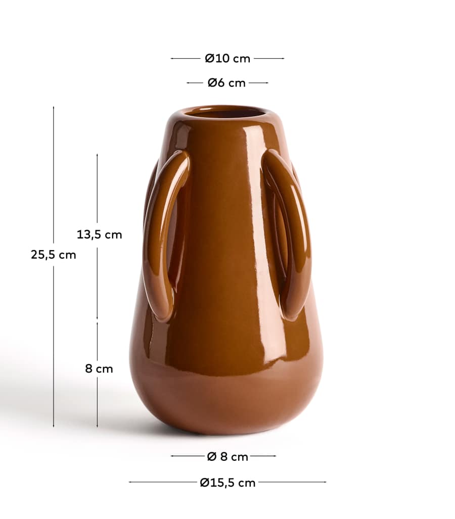 Vase Odra en céramique marron avec finition brillante 25,5 cm