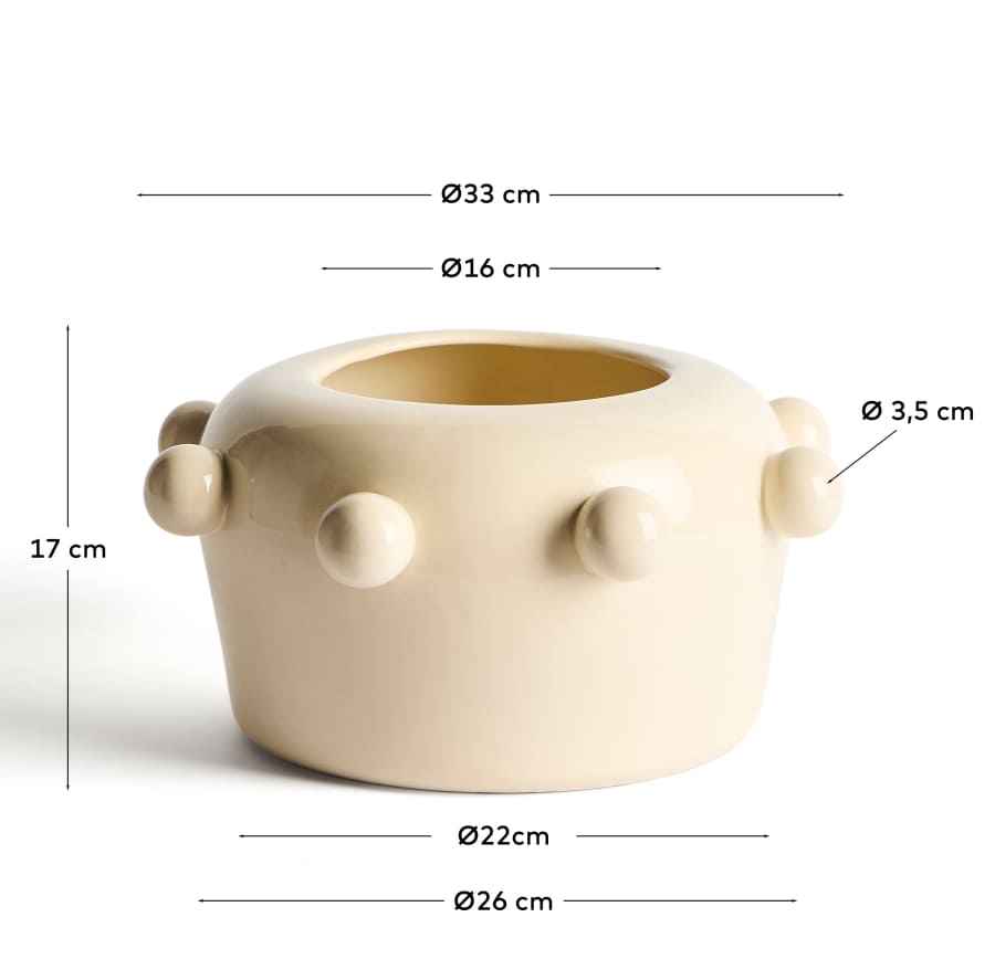 Vase Odra aus ecrufarbener Keramik mit glänzendem Finish, 17 cm