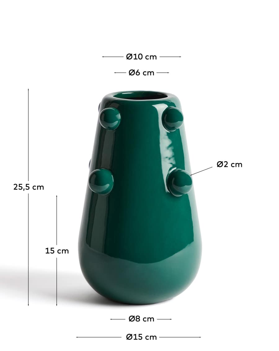 Vase Odra en céramique vert foncé avec finition brillante 25,5 cm