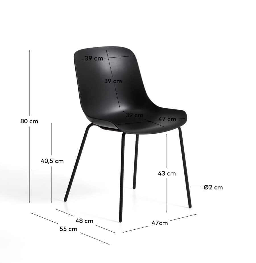 Καρέκλα Altea μαύρη και πόδια από ατσάλι με μαύρο φινίρισμα