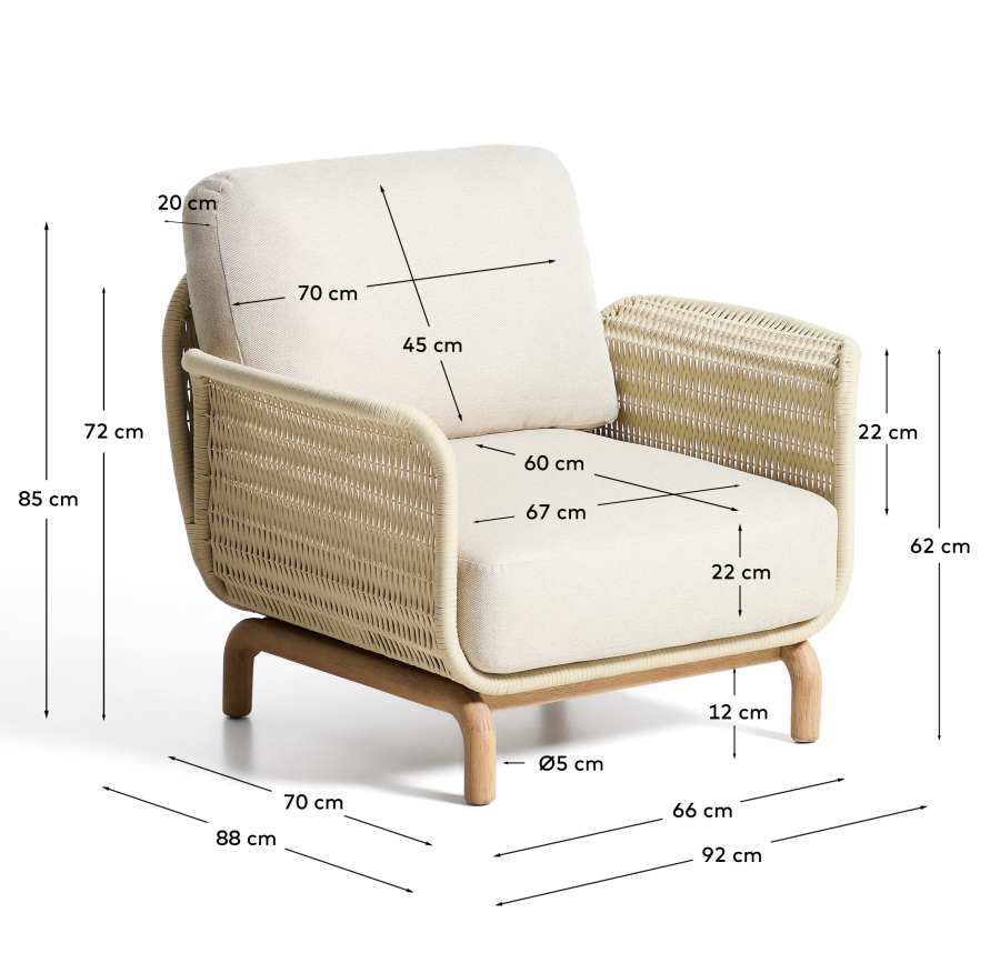 Πολυθρόνα Alipa από μασίφ ξύλο ακακίας και 100% FSC εκρού σκοινί