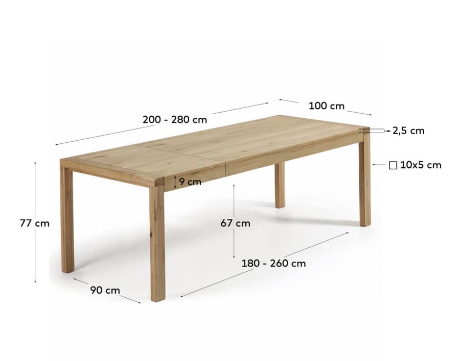 Tavolo allungabile Briva impiallacciato rovere finitura naturale 200 (280) x 100 cm