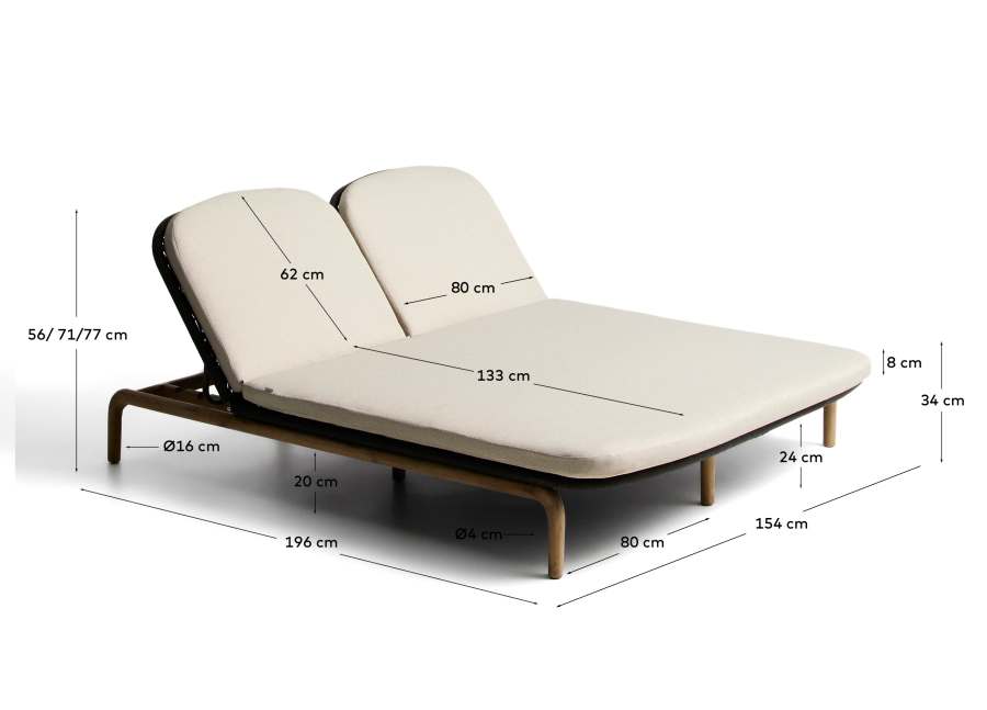 Διπλή ξαπλώστρα Alipa από μασίφ ξύλο ακακίας και σκούρο γκρι σκοινί FSC 100%