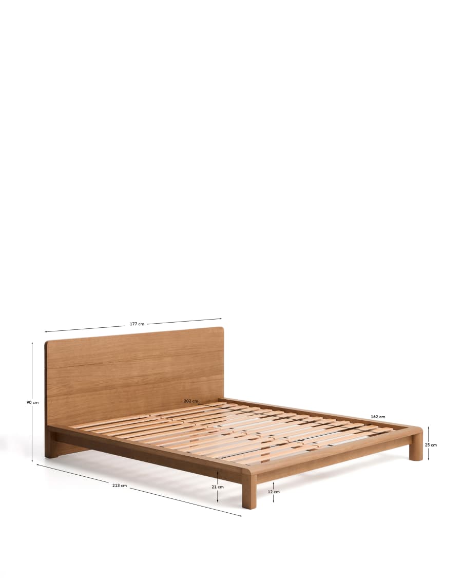Arelida bed made of oak veneer and solid oak wood with light brown finish for 160 x 200cm mattress
