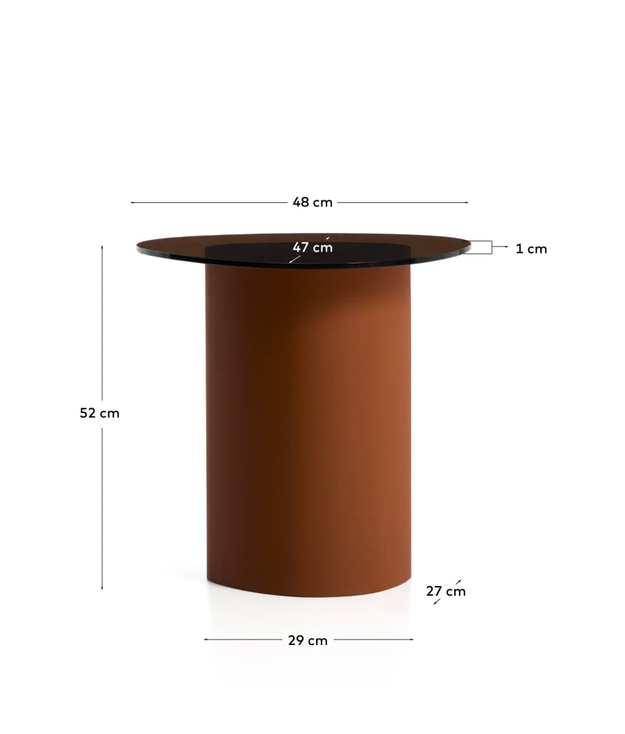 Table d’appoint Olir en verre trempé et acier marron 48 x 46,8 cm
