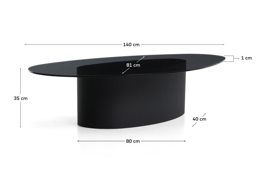 Table basse Olir en verre trempé et acier noir 140 x 80 cm