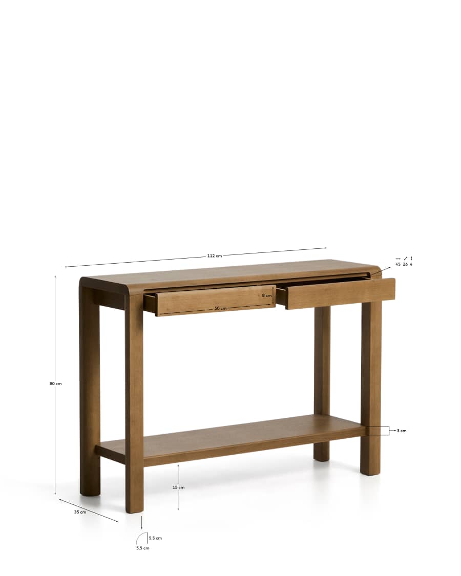 Arelida sideboard made of oak veneer and solid oak wood with light brown finish 80 x 35cm