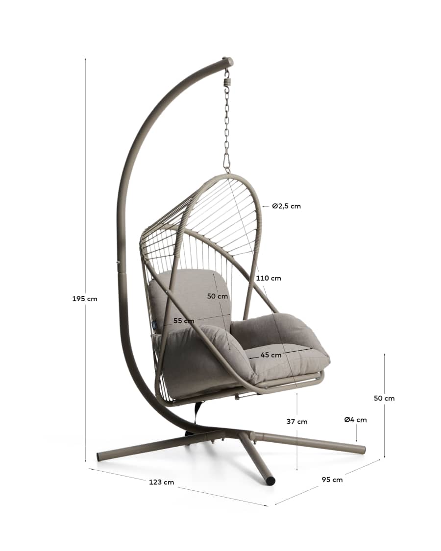 Livadi hanging armchair in steel and taupe rope cord