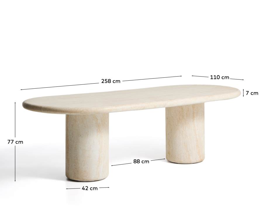 Drasi oval concrete table with travertine-effect finish 260 x 110cm