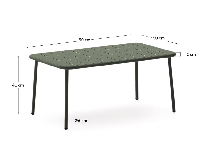 Zivia outdoor coffee table in green galvanised steel 90 x 50cm