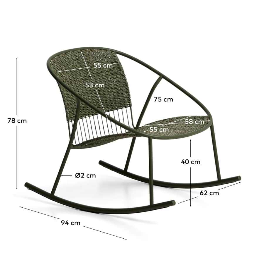 Κουνιστή καρέκλα Atrani από γαλβανισμένο ατσάλι και πράσινο σκοινί