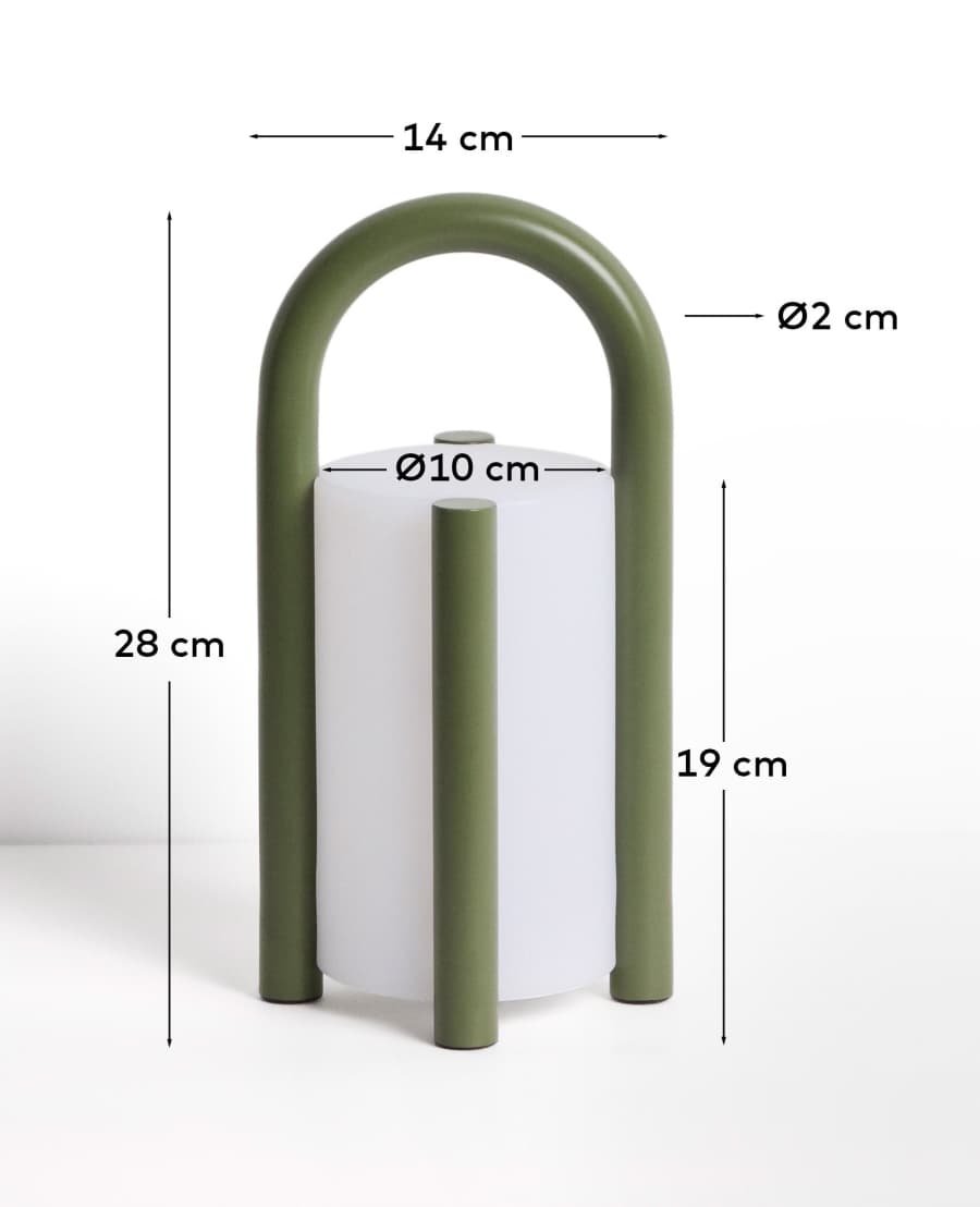 Kleine tragbare Tischlampe Leros aus Polyethylen und grünem Stahl