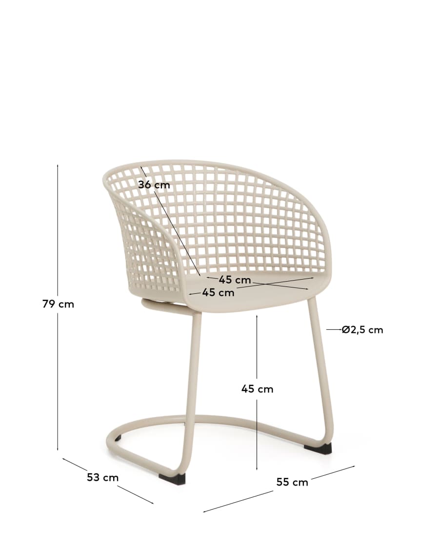 Πλαστική καρέκλα εξωτερικού χώρου Tenaro με ατσάλινο σκελετό, μπεζ