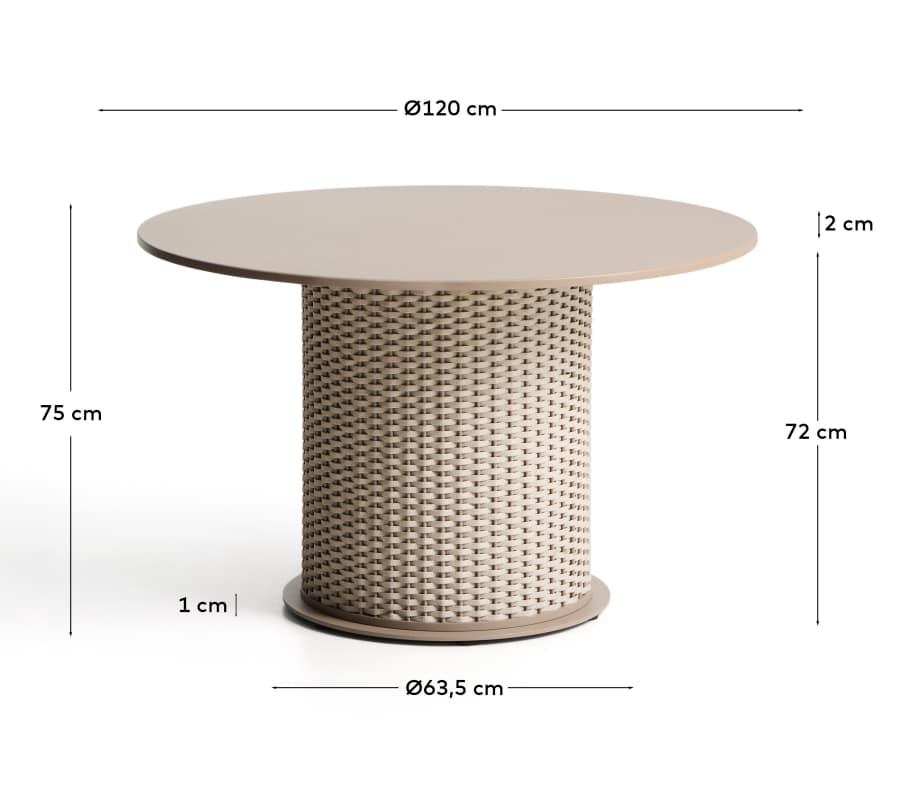 Sedalis taupe outdoor table in aluminium and rope cord Ø120cm