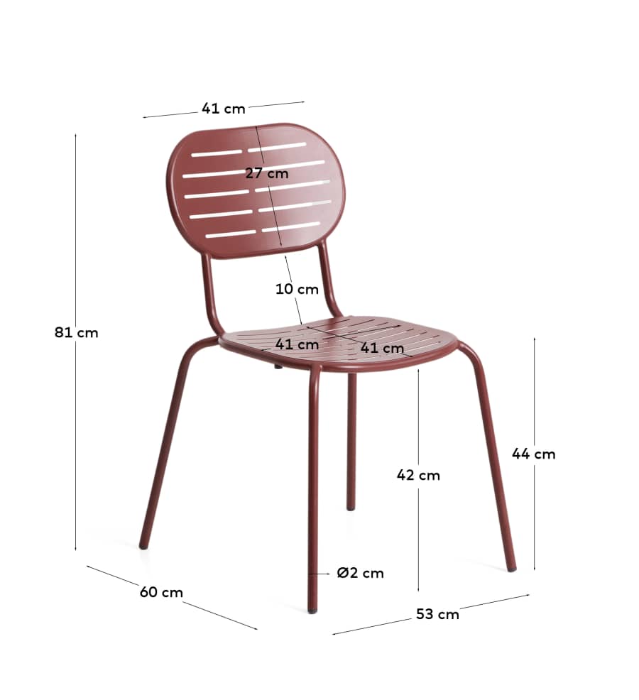 Brai stackable outdoor chair in burgundy galvanised steel