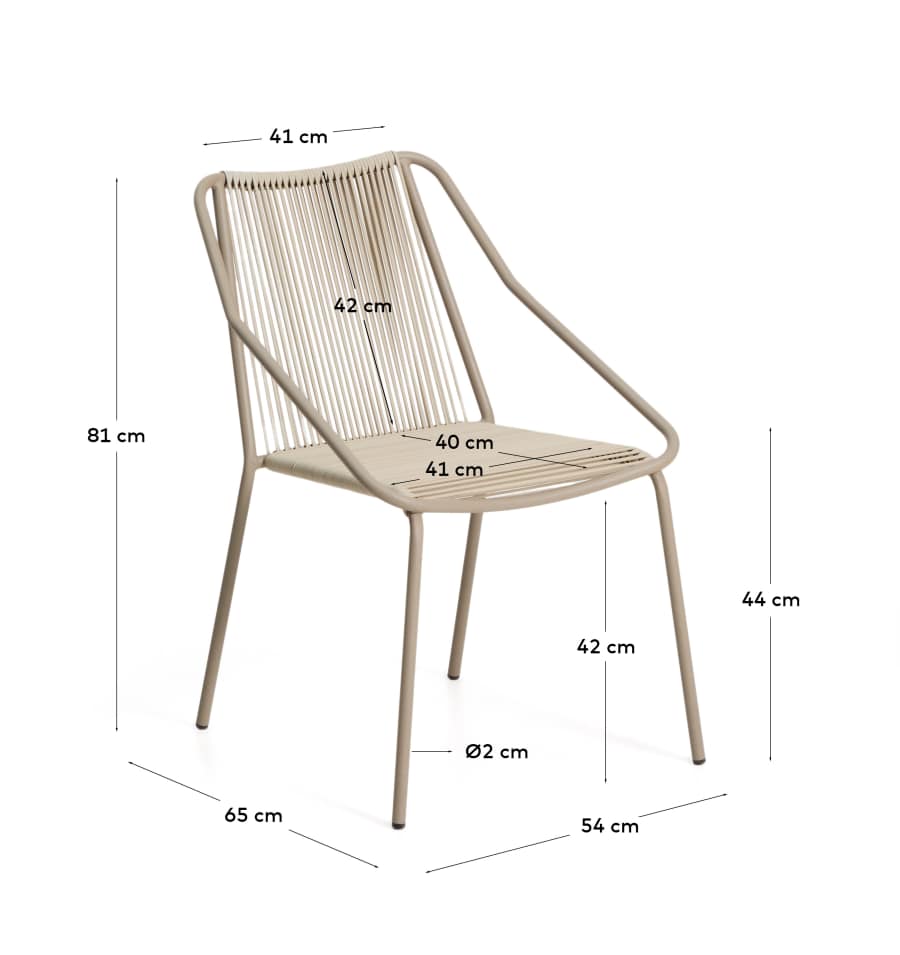 Sedia impilabile da esterno Zivia in corda écru e acciaio zincato color tortora