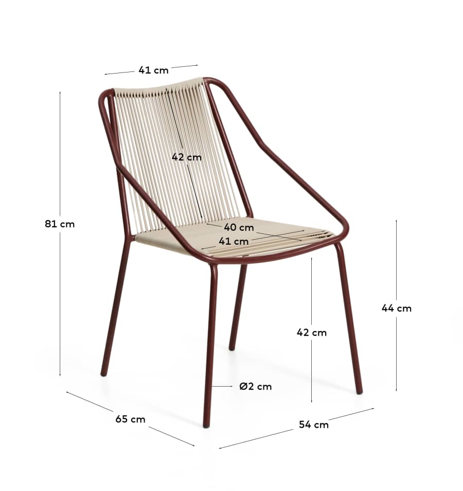 Sedia impilabile da esterno Zivia in corda écru e acciaio zincato bordeaux