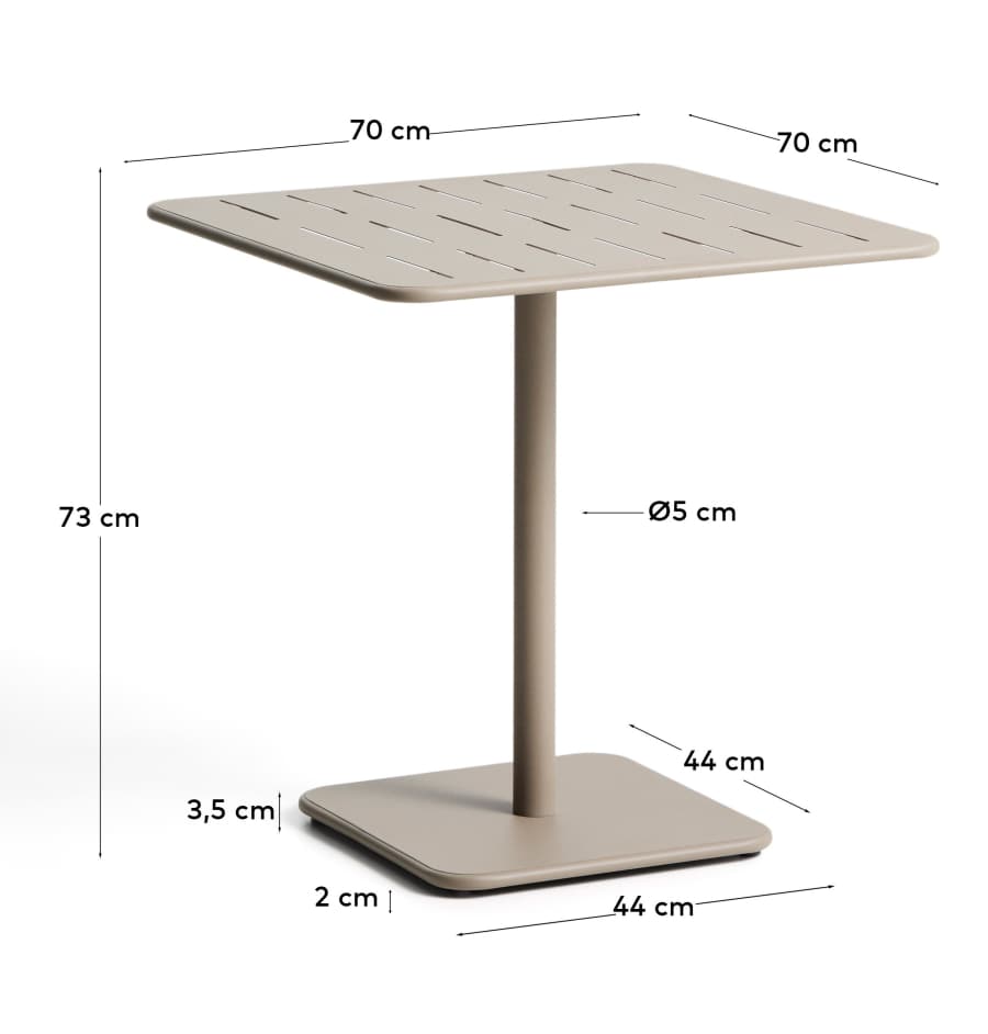 Brai outdoor table in taupe galvanised steel 70 x 70cm