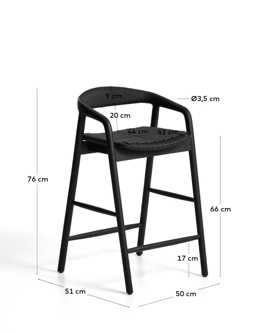 Σκαμπό Derile από μασίφ ξύλο δρυός με μαύρο φινίρισμα και 100% FSC μαύρο χάρτινο σκοινί 65 εκ