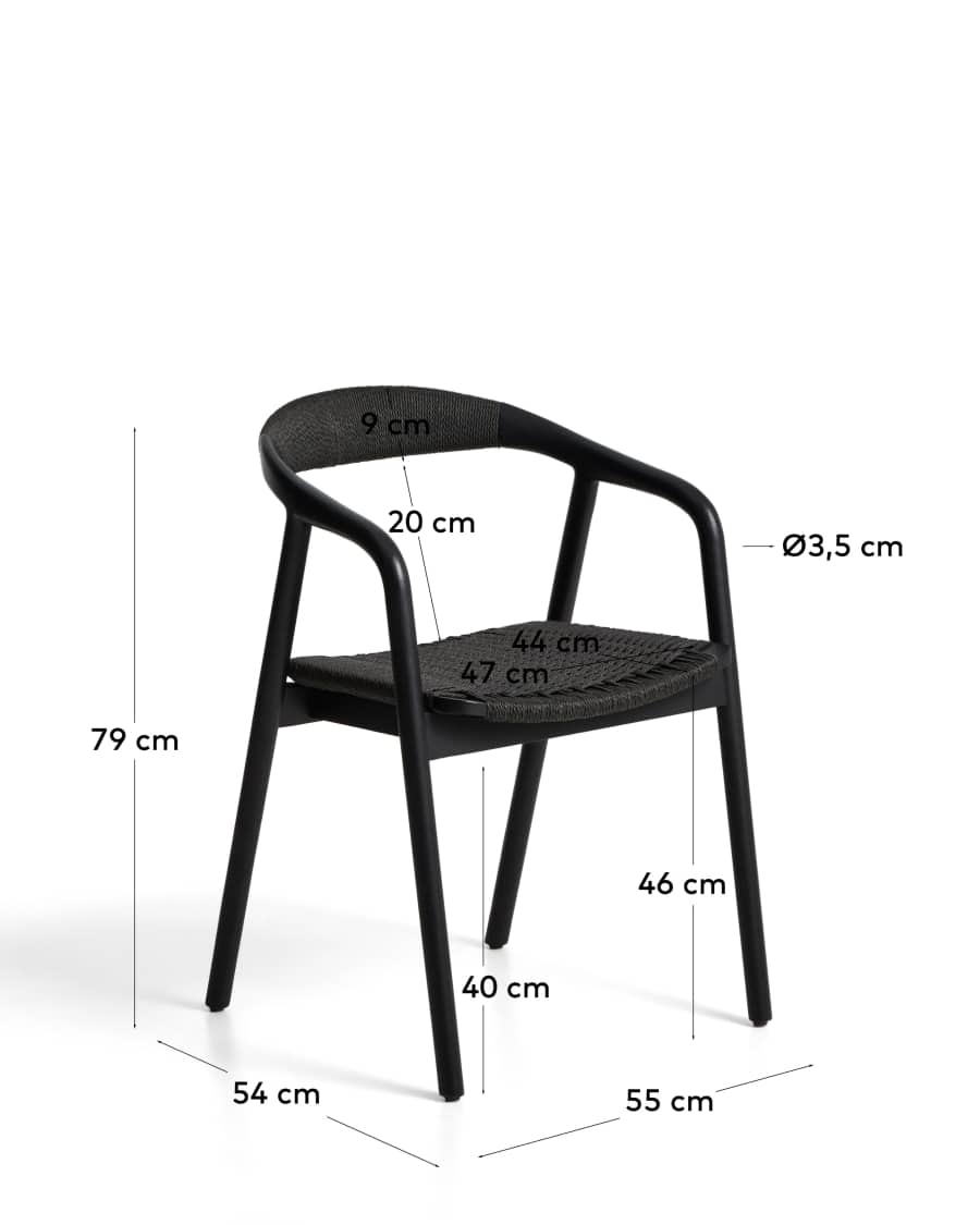 Καρέκλα Derile από μασίφ ξύλο δρυός με μαύρο φινίρισμα και μαύρο χάρτινο σκοινί FSC 100%