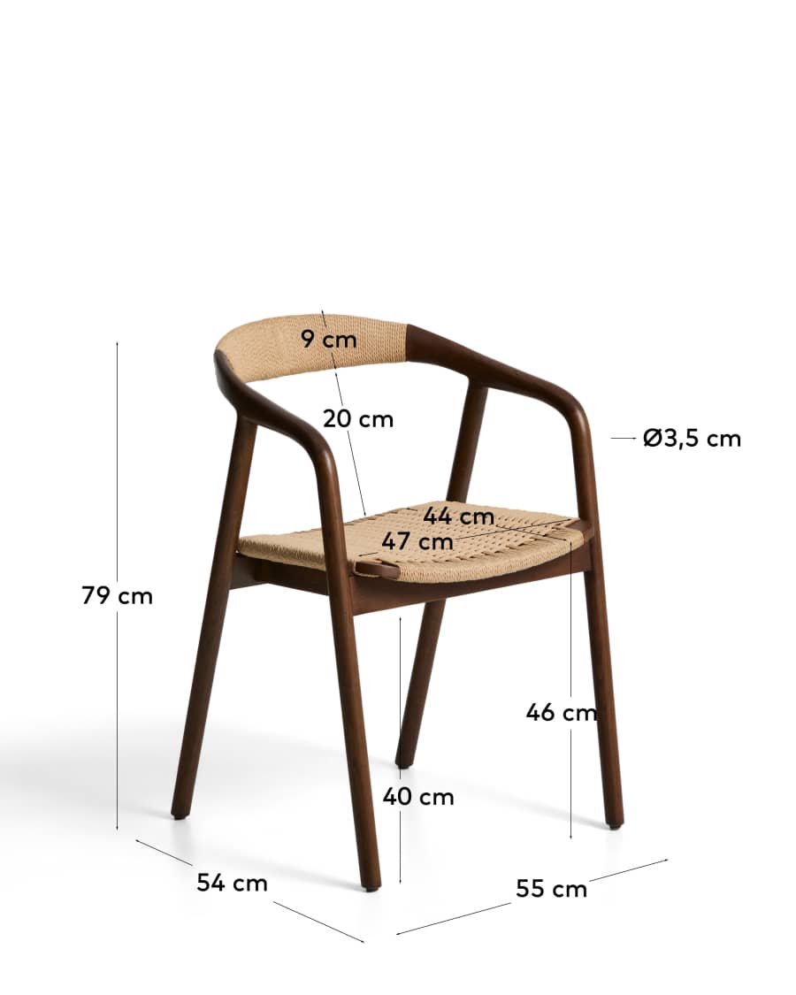 Καρέκλα Derile από μασίφ ξύλο δρυός με φινίρισμα καρυδιάς και 100% FSC μπεζ χάρτινο σκοινί