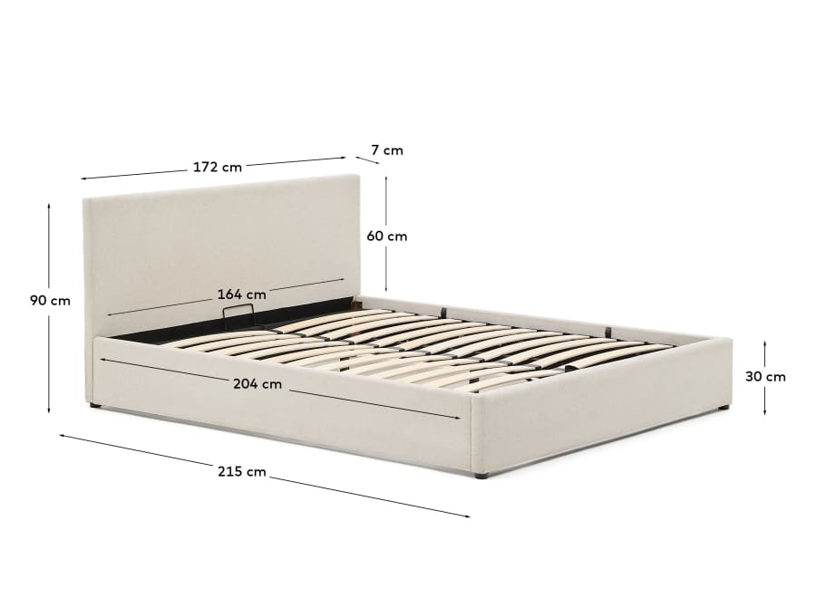 Lit Nahiri en chenille beige avec coffre relevable pour matelas de 160 x 200 cm