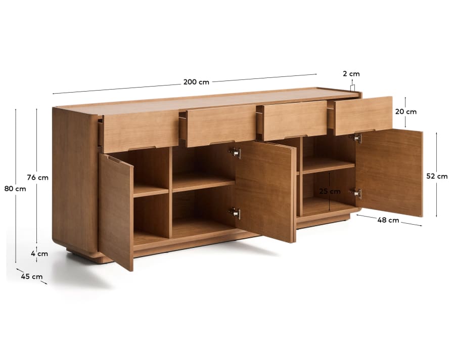 Credenza Arelida in impiallacciato e legno massiccio di rovere con finitura marrone chiaro 200 x 80 cm