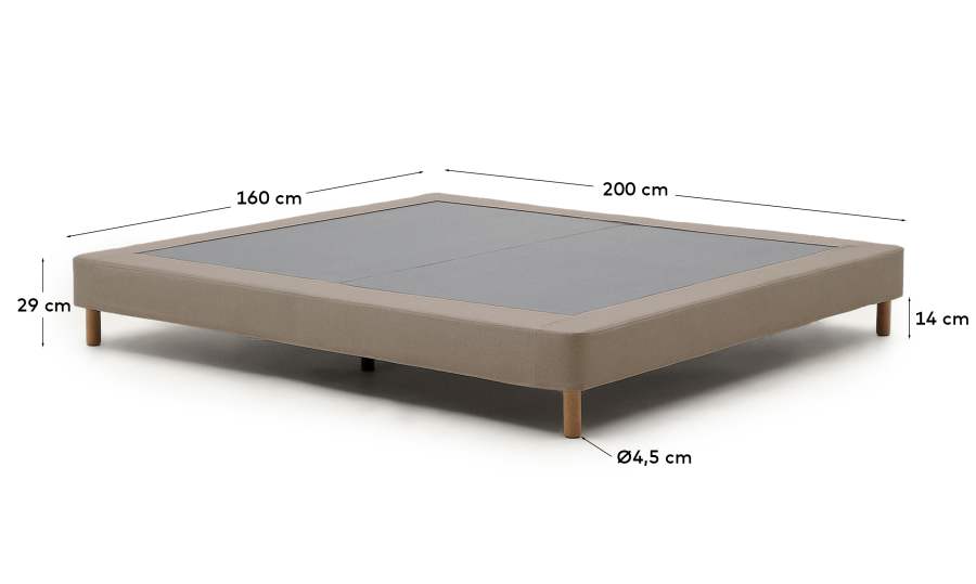 Ofelia brown base with removable cover and solid beech wood legs for 160 x 200cm mattress