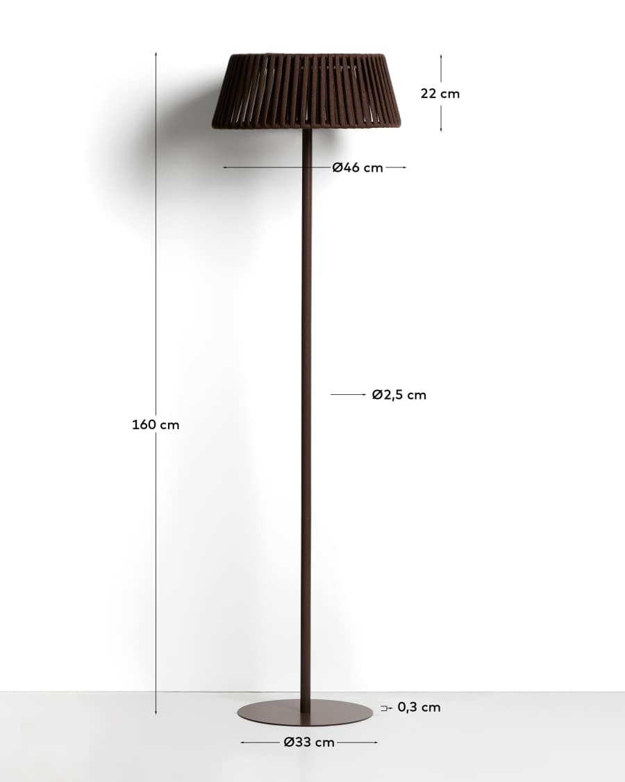 Aldet outdoor solar floor lamp in brown flat rope cord with metal base Ø46cm