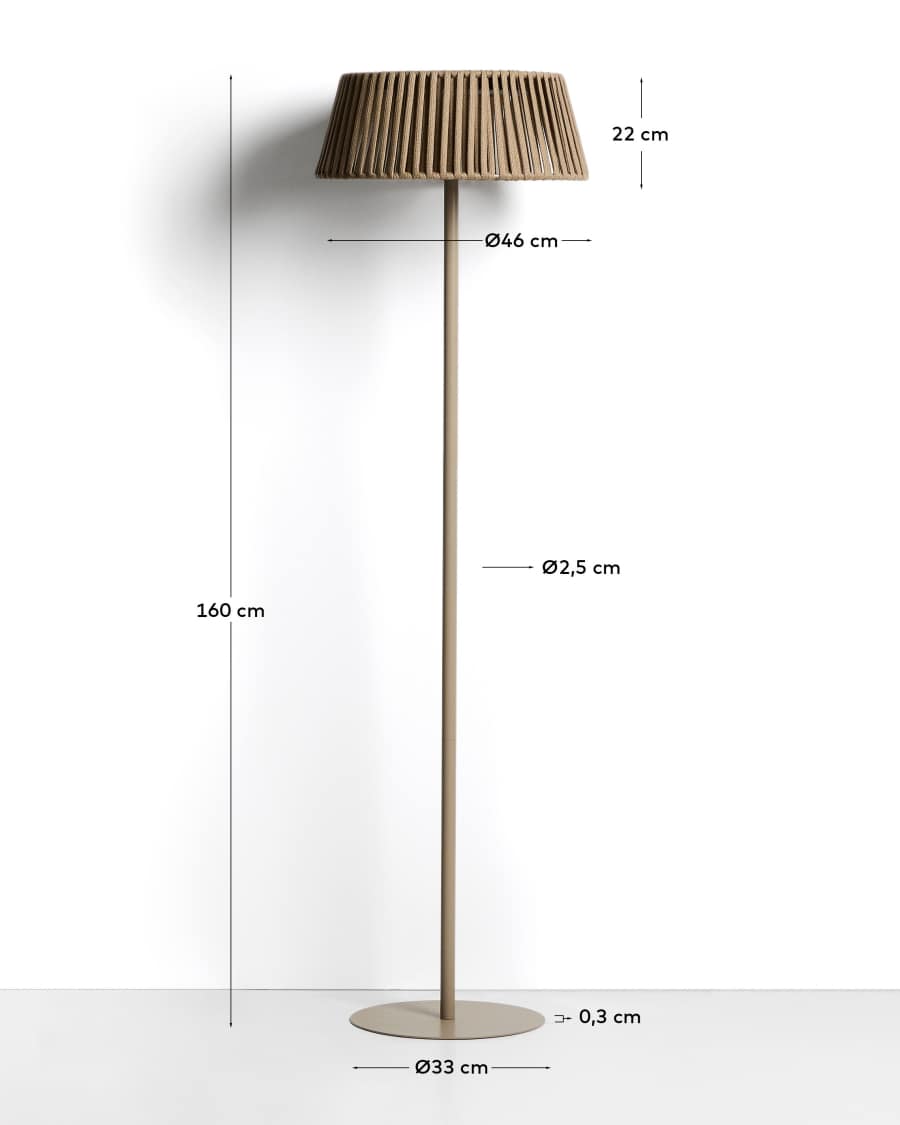 Lampadaire solaire d’extérieur Aldet en corde plate et pied en métal beige Ø 46 cm