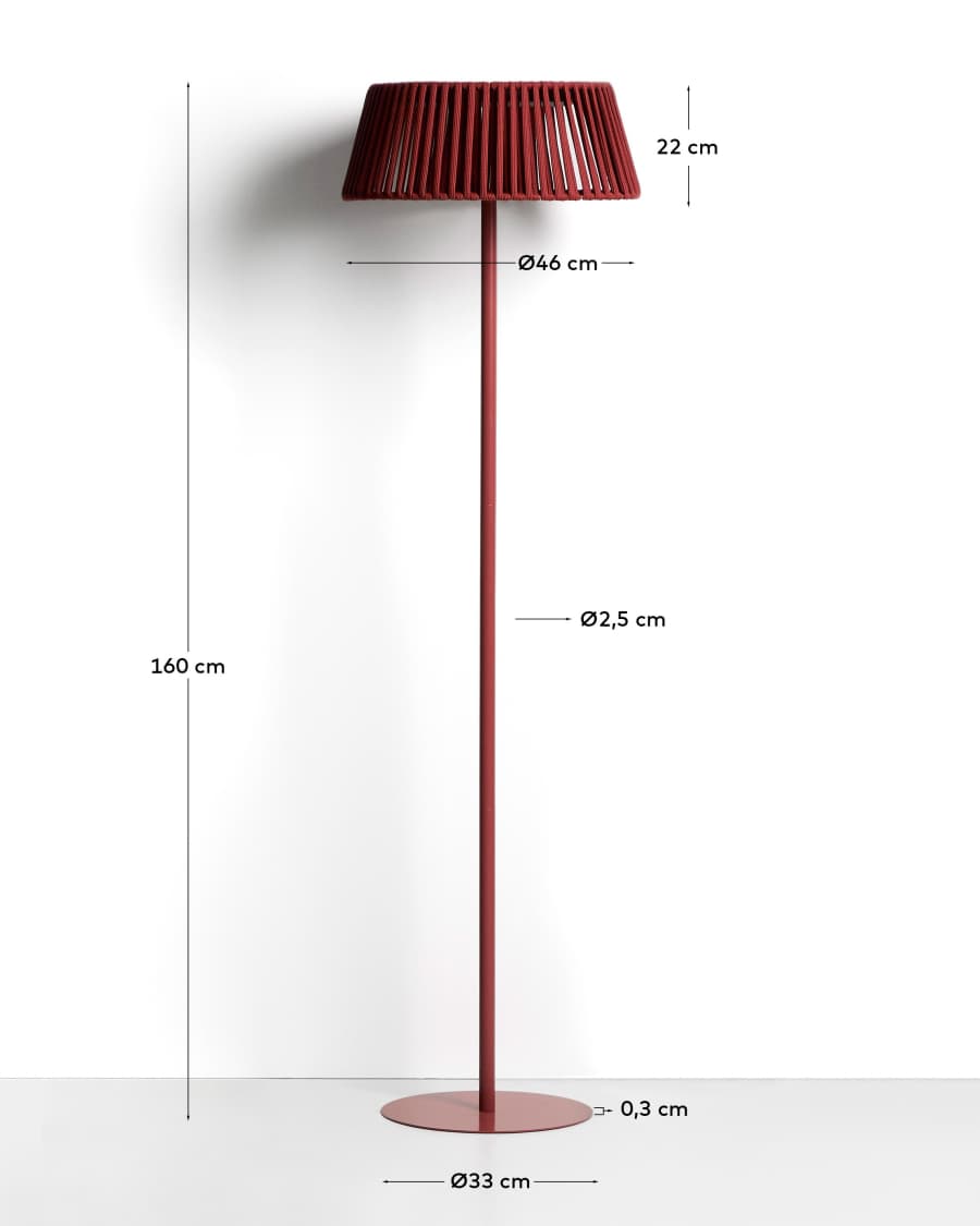 Aldet outdoor solar floor lamp in terracotta flat rope cord with metal stand Ø46cm