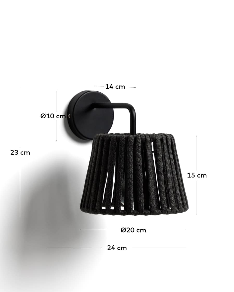 Aldet black outdoor wall light in flat rope cord and metal