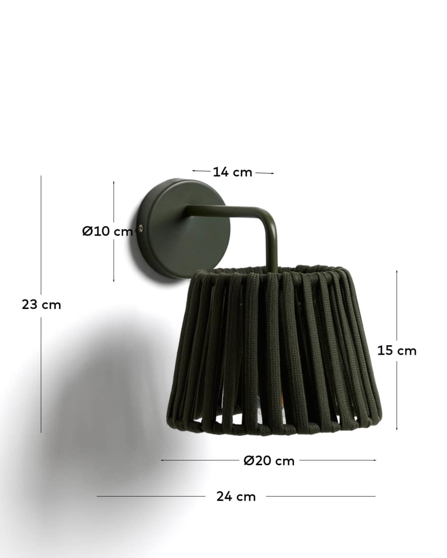 Aldet green outdoor wall light in flat rope cord and metal