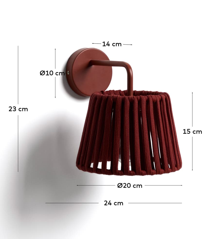 Aldet terracotta outdoor wall light in flat rope cord and metal