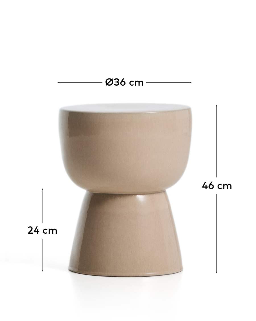 Mesquida outdoor side table in ceramic with glazed ecru finish Ø 36cm