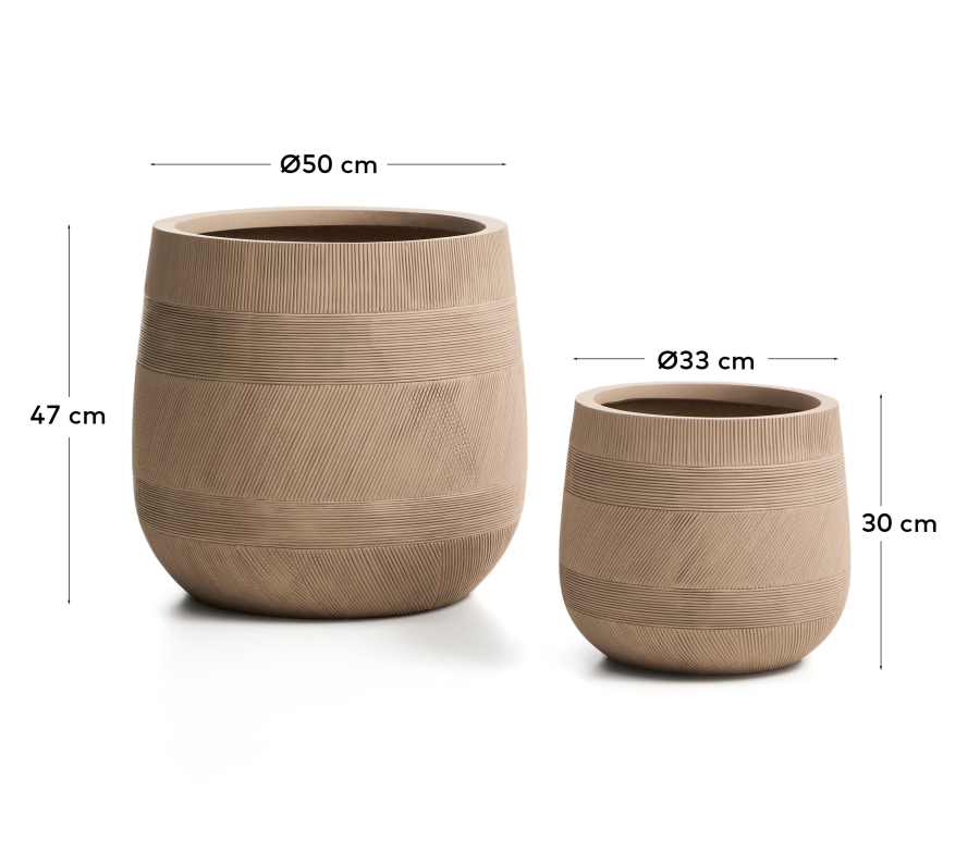 Tival set of 2 beige cement-effect planters Ø 50cm/Ø 34cm