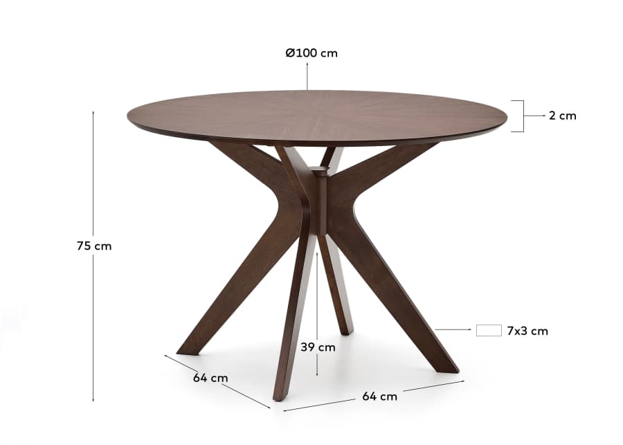 Naanim round table in walnut veneer, Ø 100 cm