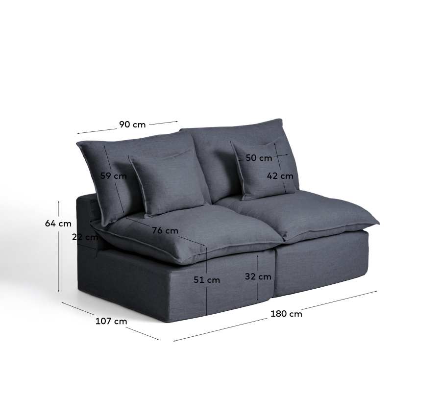 Διθέσιος καναπές Anarela με αφαιρούμενα καλύμματα, σκούρο γκρι λινό και βισκόζη, 180 εκ, FSC Mix Credit