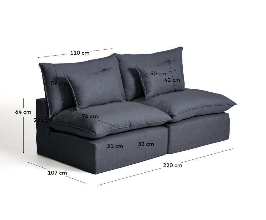 Τριθέσιος καναπές Anarela με αφαιρούμενα καλύμματα, σκούρο γκρι λινό και βισκόζη, 220 εκ, FSC Mix Credit