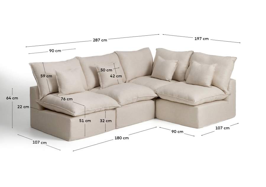 Canapé d’angle modulable déhoussable Anarela 4 places en lin et viscose beige 287 x 197 cm / 197 x 287 cm FSC Mix Credit