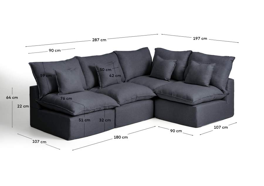 Canapé d’angle modulable déhoussable Anarela 4 places en lin et viscose gris foncé 287 x 197 cm / 197 x 287 cm FSC Mix Credit