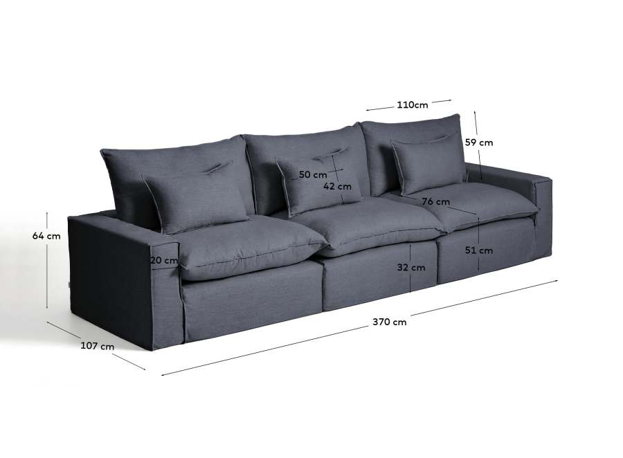 Anarela dark grey linen and viscose 5-seater modular sofa with removable cover 370cm FSC Mix Credit