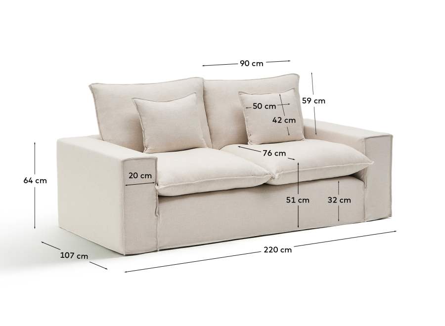 Divano sfoderabile Anarela 2 posti in lino e viscosa beige 220 cm FSC Mix Credit