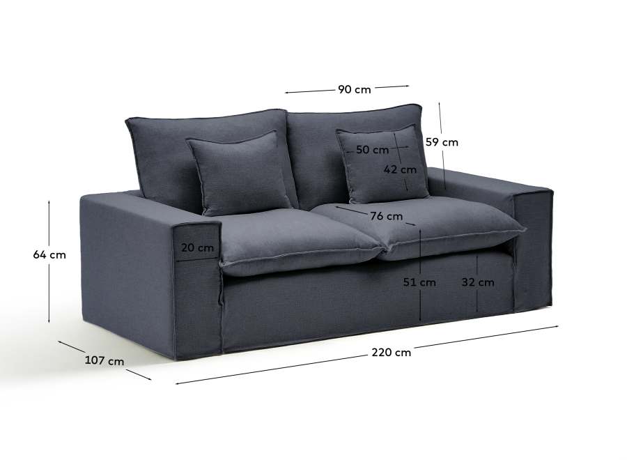 Divano sfoderabile Anarela 2 posti in lino e viscosa grigio scuro 220 cm FSC Mix Credit